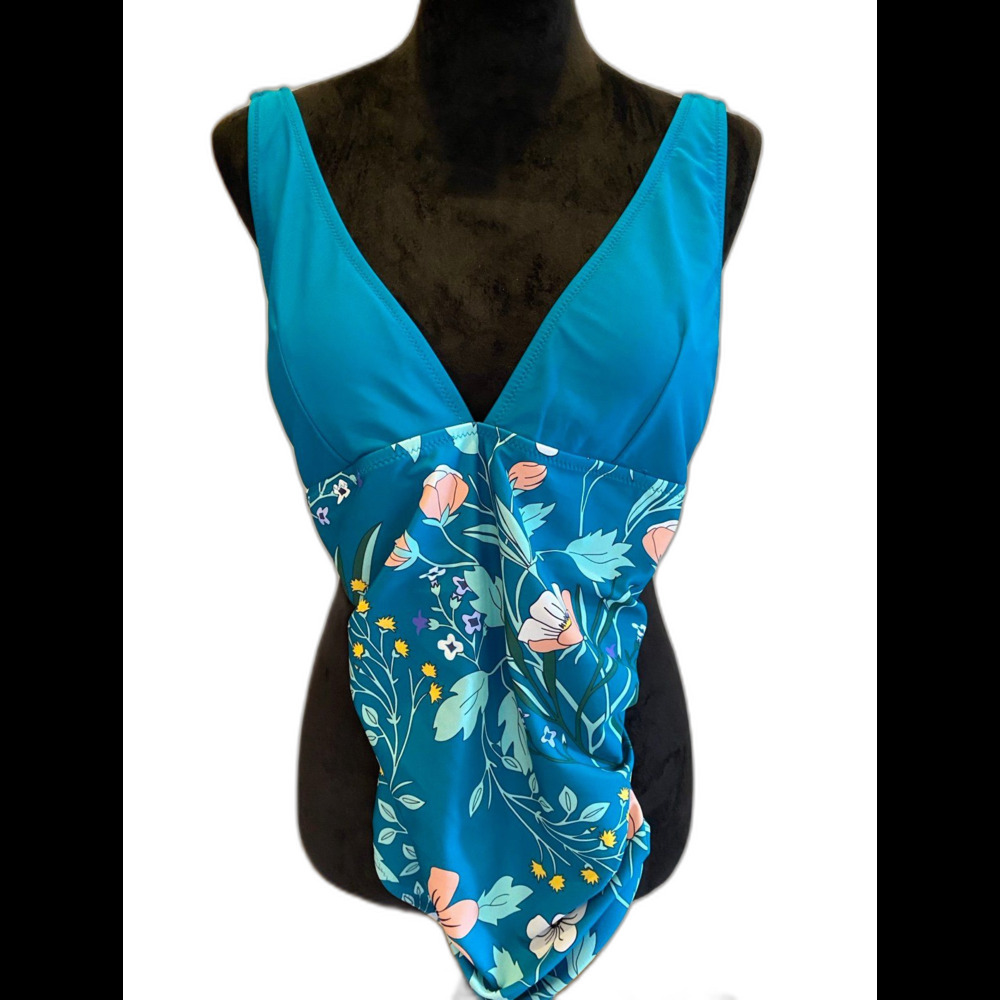 Beach Sissi  One Piece Swimsuit‎ Plus Size XL Turquoise Tropical Swimsuit Pool